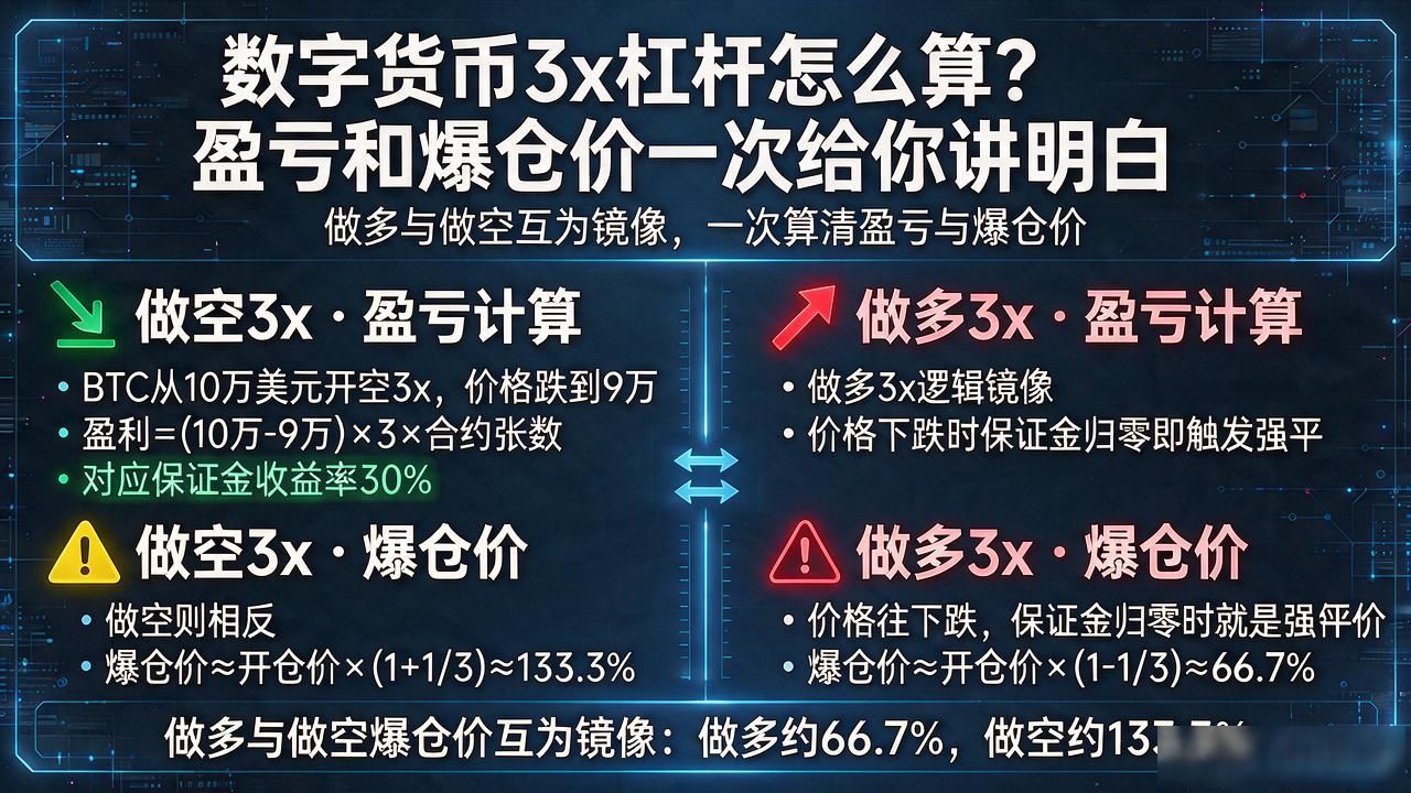 数字货币3x杠杆怎么算？盈亏和爆仓价一次给你讲明白