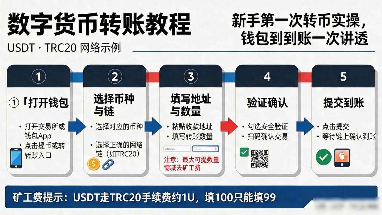 数字货币转账教程：新手第一次转币实操，钱包到到账一次讲透